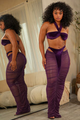 Plum Velvet & Mesh Two-Piece Skirt Set