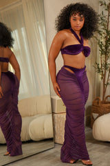 Plum Velvet & Mesh Two-Piece Skirt Set