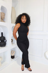 Black Ribbed Asymmetrical Set