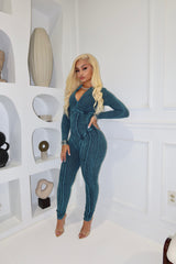 Ribbed Velvet Zip Jumpsuit