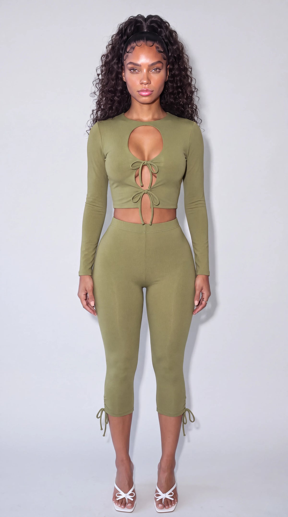 Olive Allure Tie-Front Capri Set