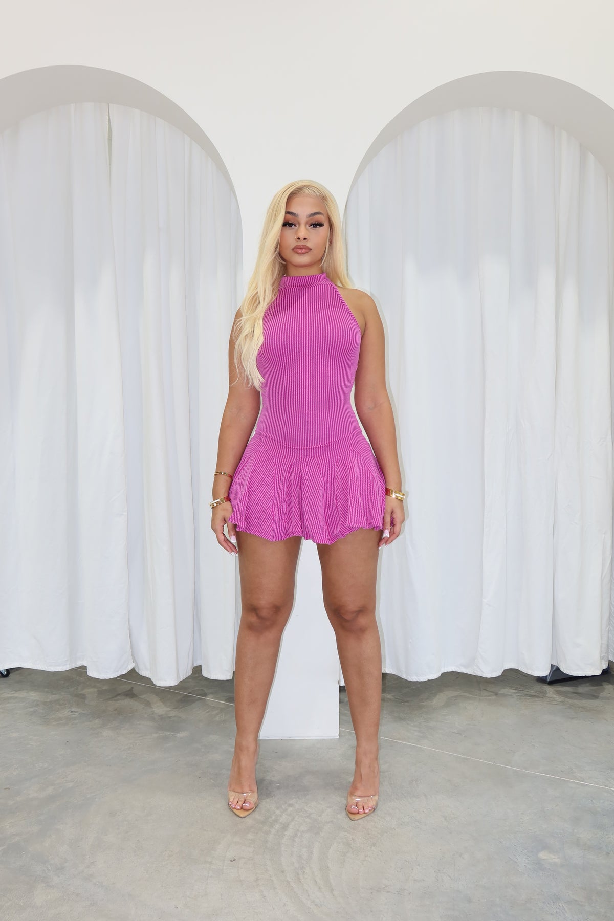 Ribbed Halter Skater dress