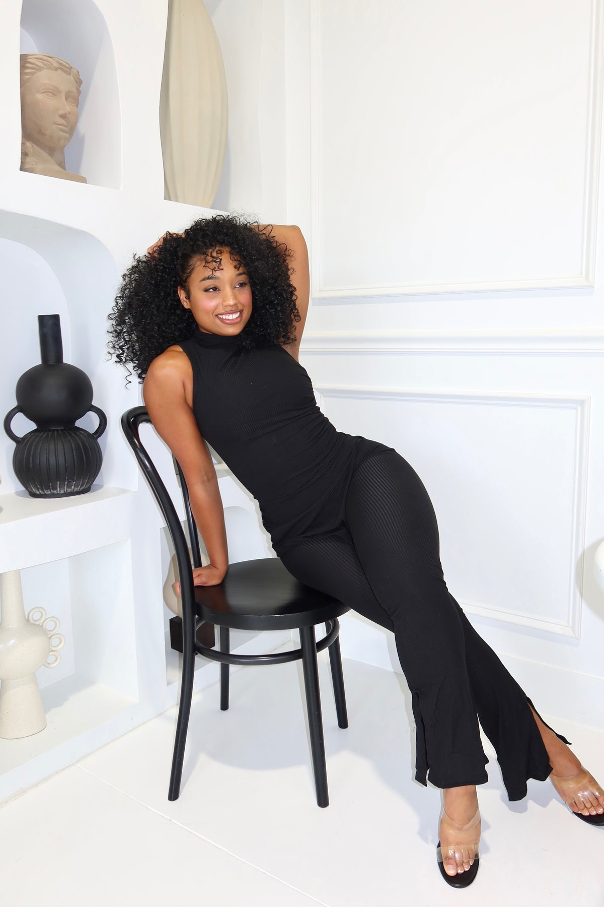 Black Ribbed Asymmetrical Set