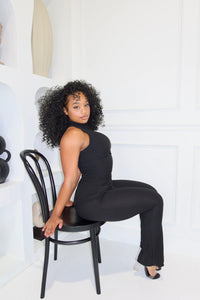 Black Ribbed Asymmetrical Set