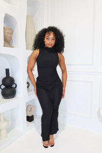 Black Ribbed Asymmetrical Set