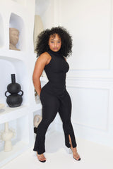 Black Ribbed Asymmetrical Set