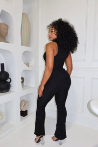 Black Ribbed Asymmetrical Set